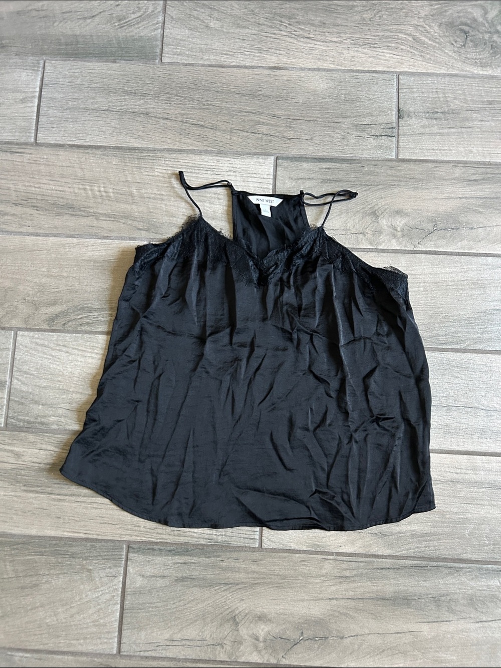 Nine West Black Satin Lace-Trim Camisole Top